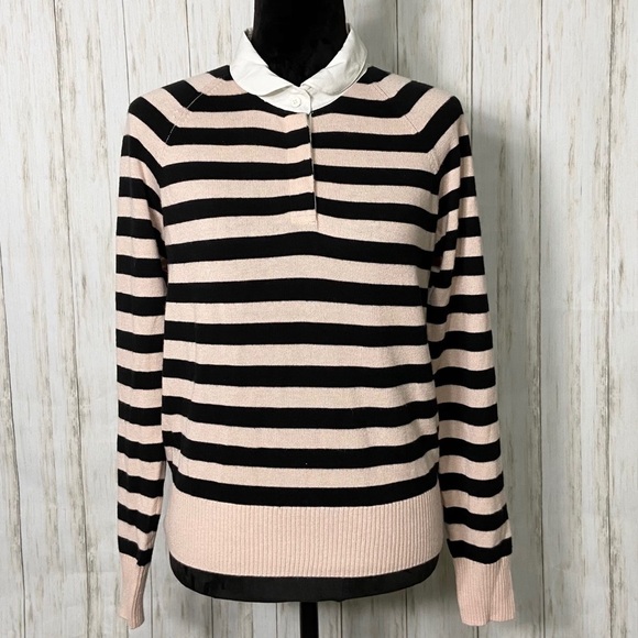 JOIE Gabbe stripped polo sweater pink black stripe size small - Picture 4 of 9
